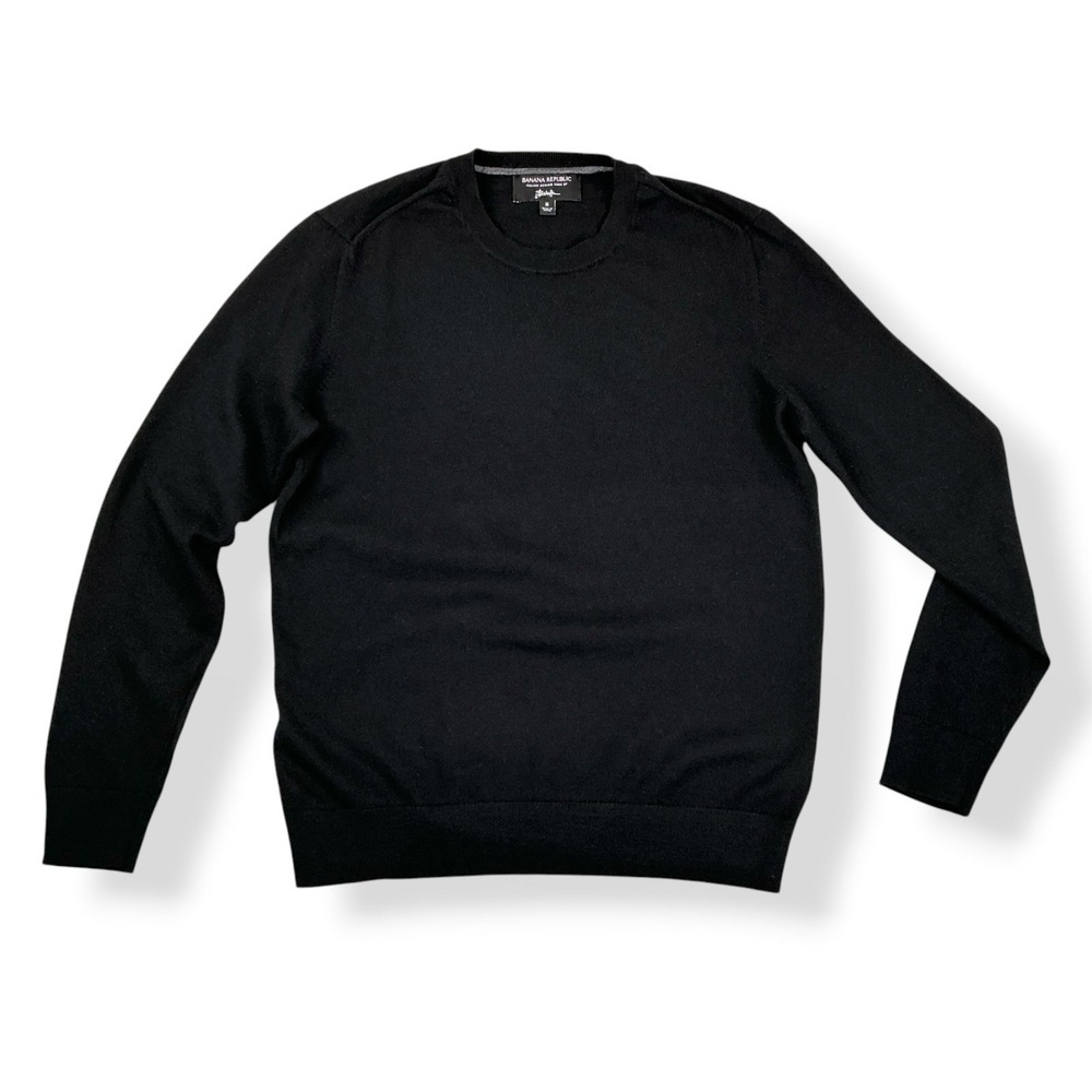 Banana Republic Sweater Mens Medium Black Long Sleeve Merino Wool By Baruffa
